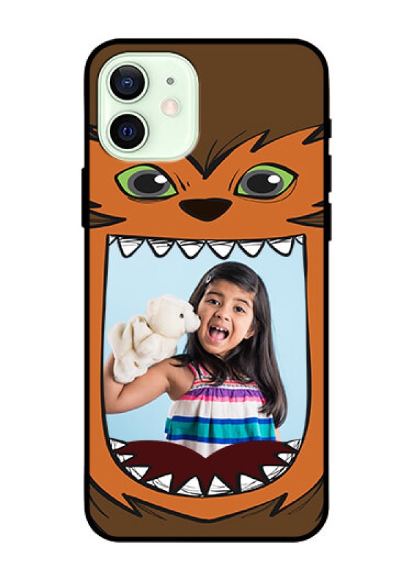 Iphone 12 Photo Printing on Glass Case  - Owl Monster Back Case Design