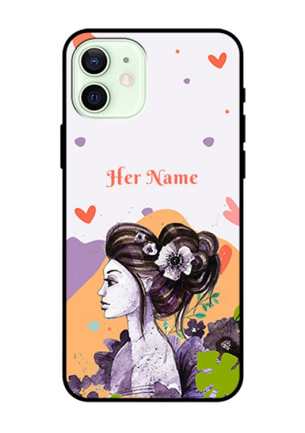 iPhone 12 Personalized Glass Phone Case - Woman And Nature Design