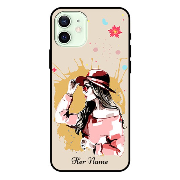 iPhone 12 Photo Printing on Glass Case - Women with pink hat Design iPhone 12 Photo Printing on Glass Case - Women with pink hat Design