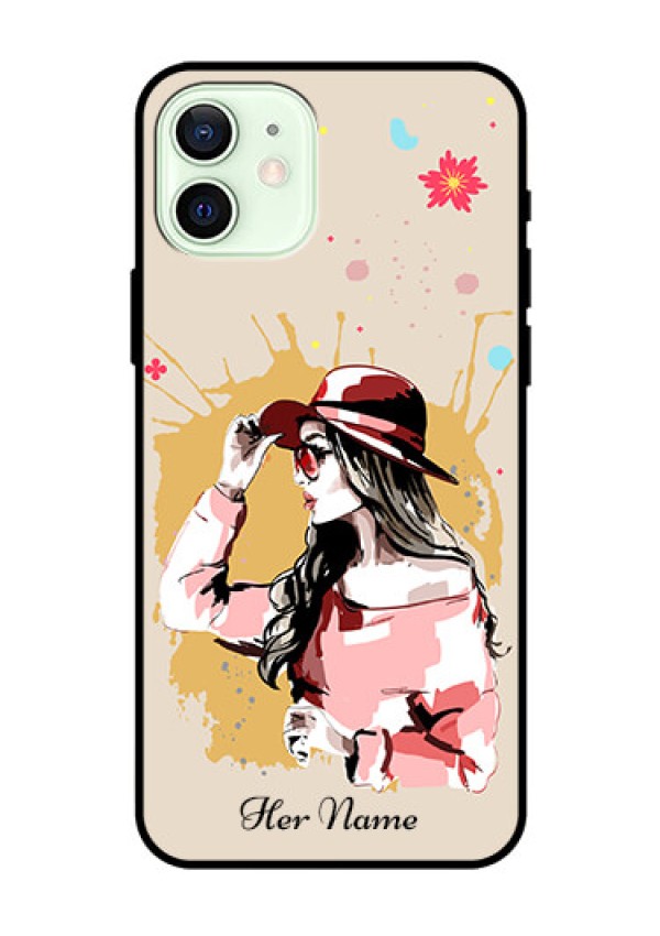 iPhone 12 Photo Printing on Glass Case - Women with pink hat Design