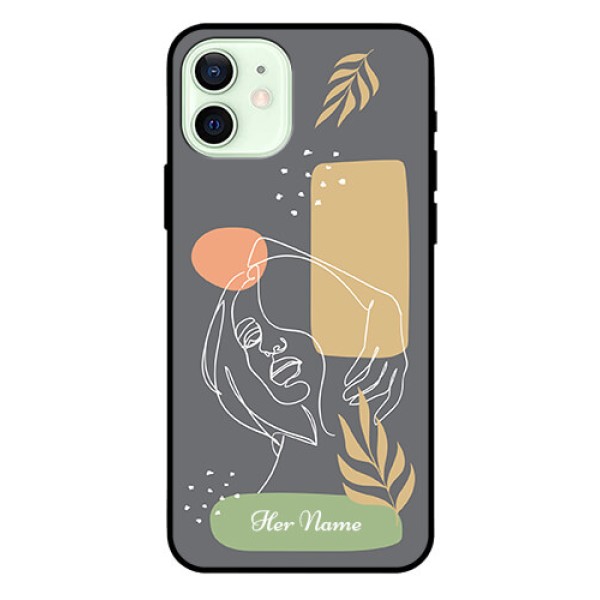 iPhone 12 Custom Glass Phone Case - Gazing Woman line art Design iPhone 12 Custom Glass Phone Case - Gazing Woman line art Design