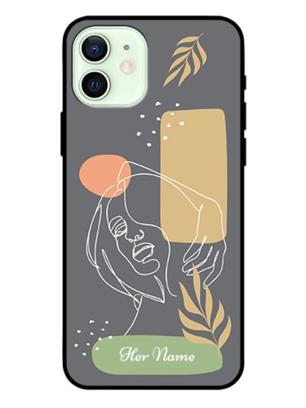 Custom iPhone 12 Custom Glass Phone Case - Gazing Woman line art Design