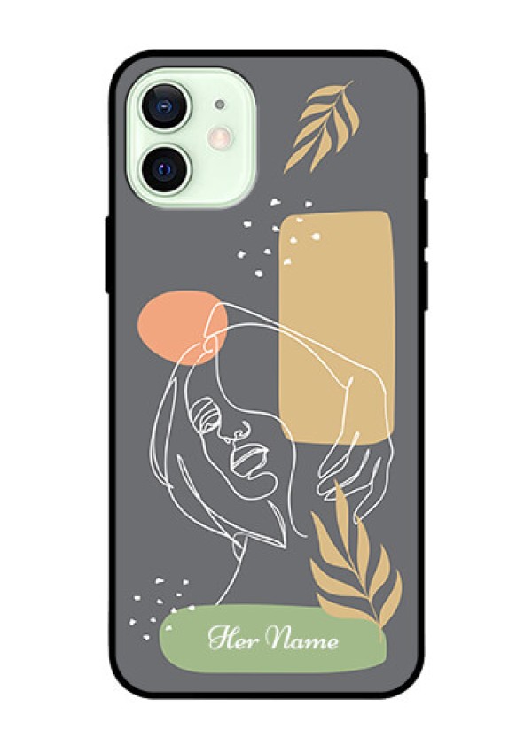 iPhone 12 Custom Glass Phone Case - Gazing Woman line art Design