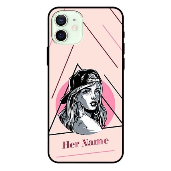 iPhone 12 Personalized Glass Phone Case - Rockstar Girl Design