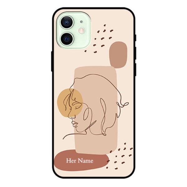 iPhone 12 Photo Printing on Glass Case - Calm Woman line art Design iPhone 12 Photo Printing on Glass Case - Calm Woman line art Design