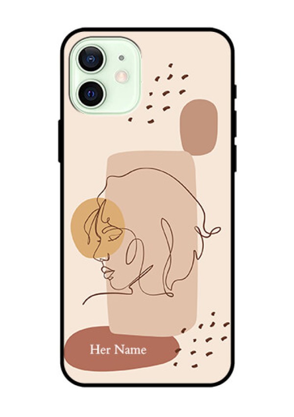 iPhone 12 Photo Printing on Glass Case - Calm Woman line art Design