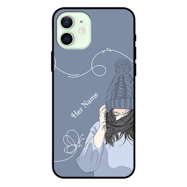 iPhone 12 Custom Glass Mobile Case - Girl in winter outfit Design iPhone 12 Custom Glass Mobile Case - Girl in winter outfit Design
