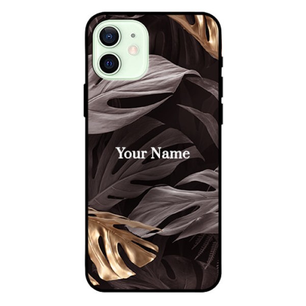 iPhone 12 Personalised Glass Phone Case - Wild Leaves digital paint Design iPhone 12 Personalised Glass Phone Case - Wild Leaves digital paint Design