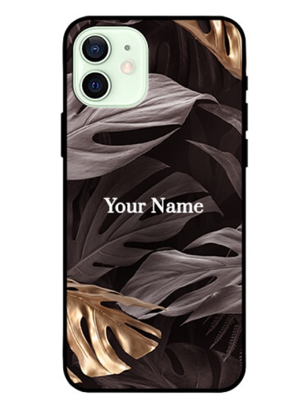 Custom iPhone 12 Personalised Glass Phone Case - Wild Leaves digital paint Design