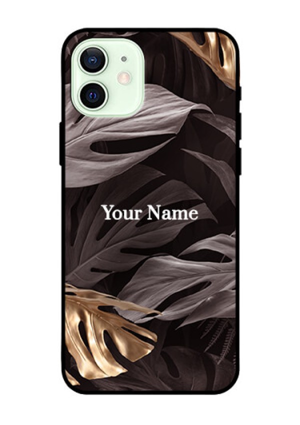 iPhone 12 Personalised Glass Phone Case - Wild Leaves digital paint Design