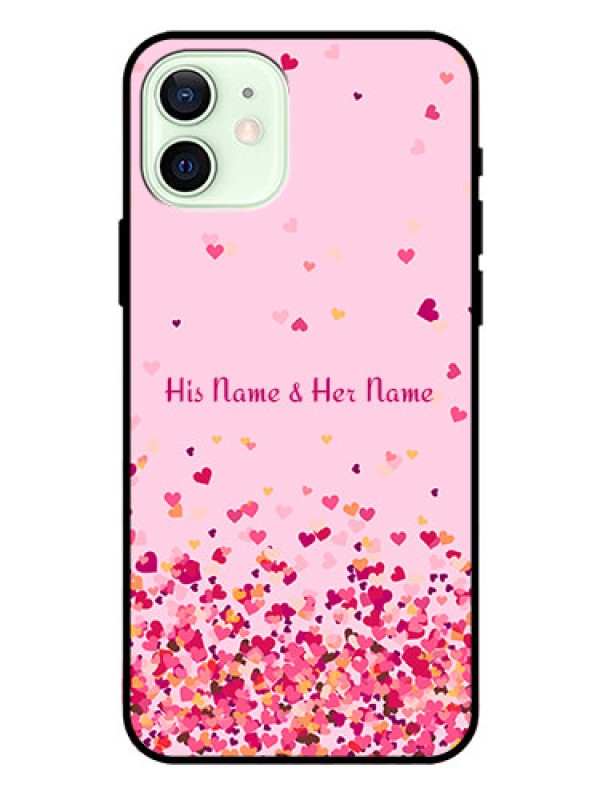 Custom iPhone 12 Photo Printing on Glass Case - Floating Hearts Design