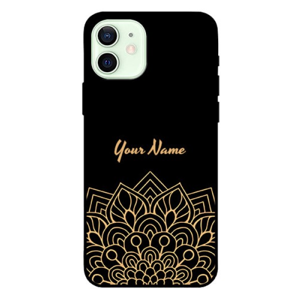 iPhone 12 Custom Glass Phone Case - Golden mandala Design