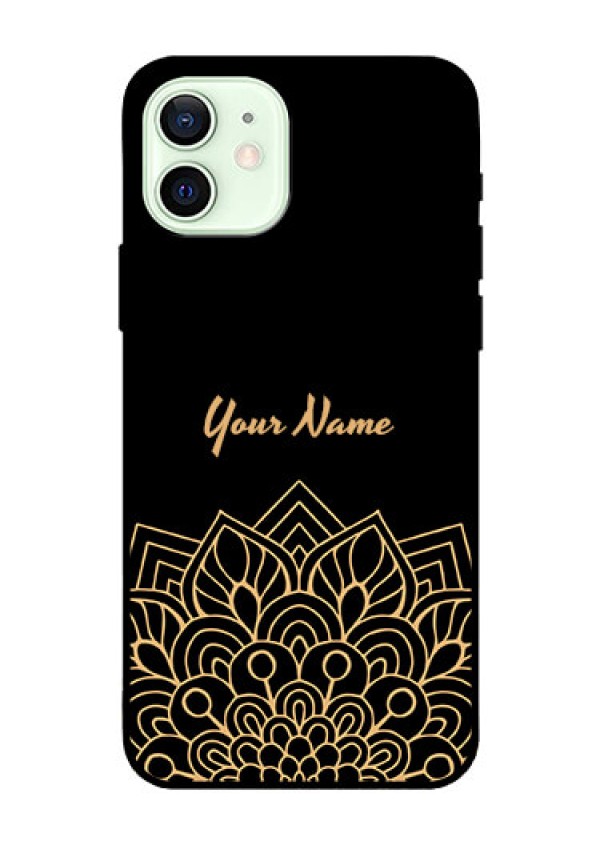 iPhone 12 Custom Glass Phone Case - Golden mandala Design
