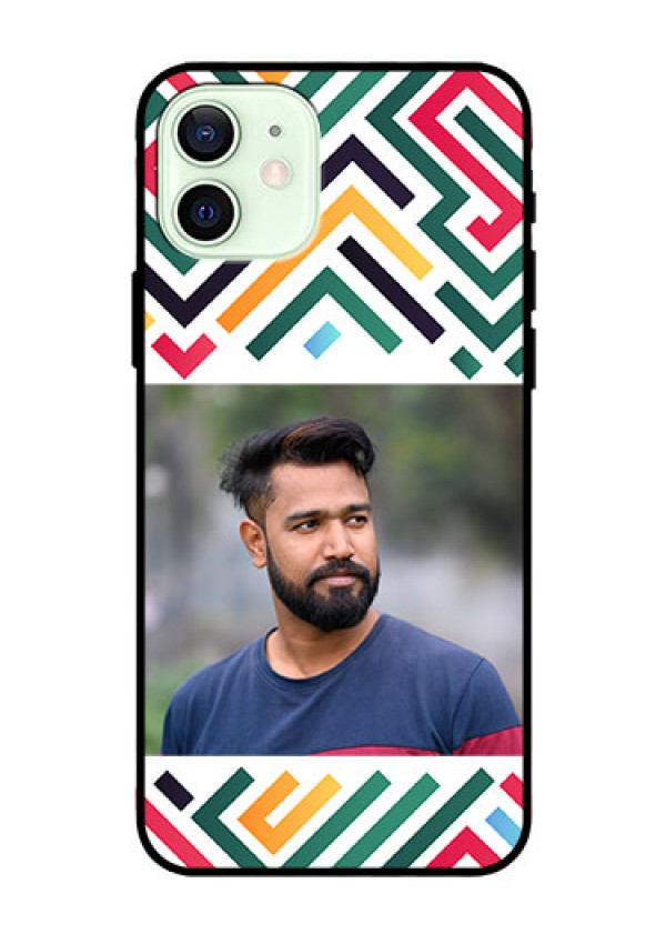 iPhone 12 Personalized Glass Phone Case - Colorful Maze Pattern Design