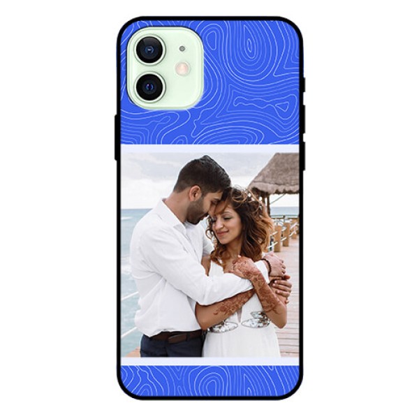 iPhone 12 Custom Glass Mobile Case - Curved line art with blue and white Design iPhone 12 Custom Glass Mobile Case - Curved line art with blue and white Design