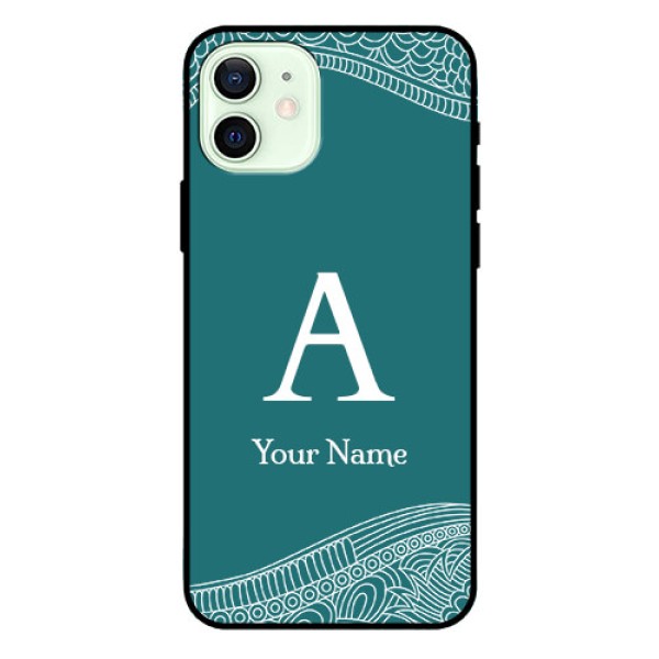 iPhone 12 Personalized Glass Phone Case - line art pattern with custom name Design iPhone 12 Personalized Glass Phone Case - line art pattern with custom name Design