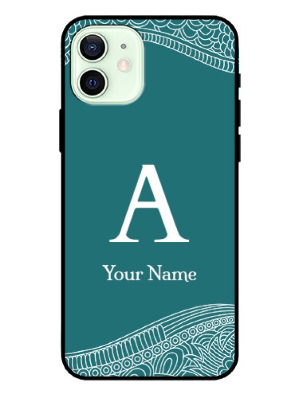 Custom iPhone 12 Personalized Glass Phone Case - line art pattern with custom name Design