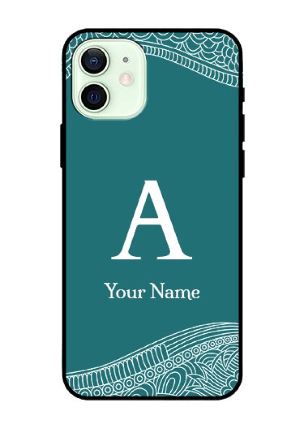 iPhone 12 Personalized Glass Phone Case - line art pattern with custom name Design