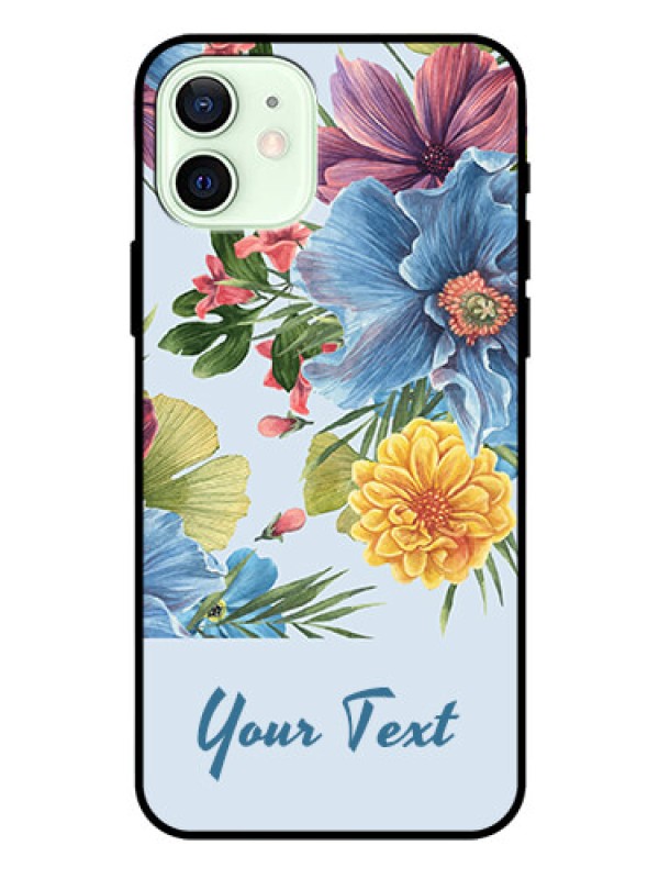 Custom iPhone 12 Custom Glass Mobile Case - Stunning Watercolored Flowers Painting Design