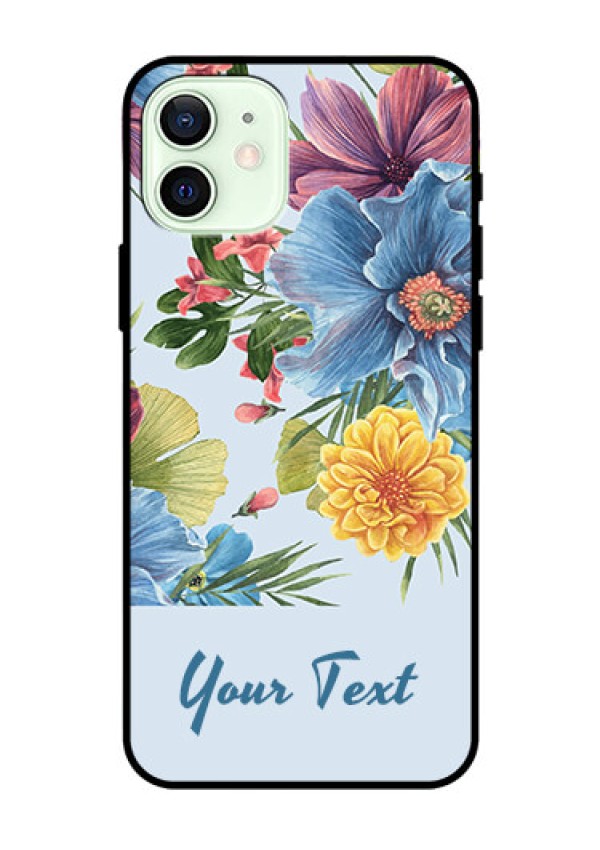 iPhone 12 Custom Glass Mobile Case - Stunning Watercolored Flowers Painting Design