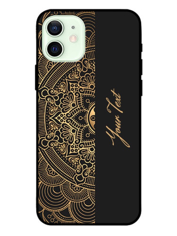 Custom iPhone 12 Photo Printing on Glass Case - Mandala art with custom text Design