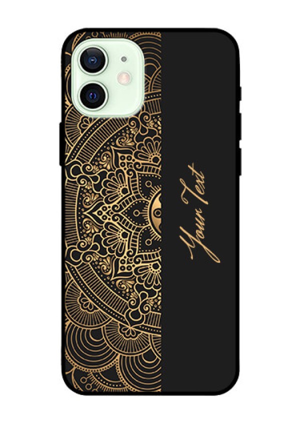 iPhone 12 Photo Printing on Glass Case - Mandala art with custom text Design