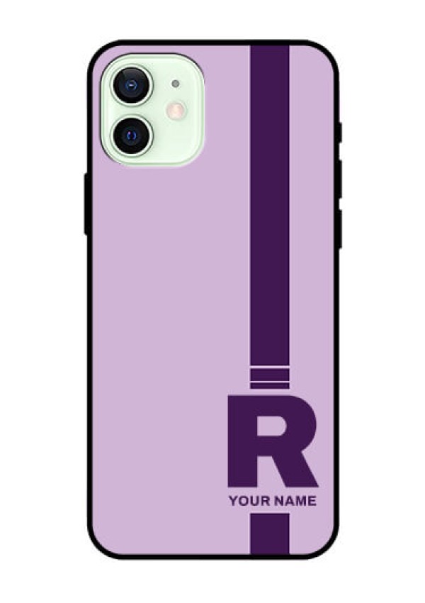 iPhone 12 Photo Printing on Glass Case - Simple dual tone stripe with name Design