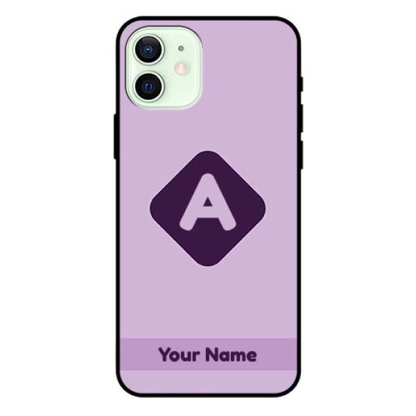 iPhone 12 Custom Glass Mobile Case - Custom Letter in curved badge Design