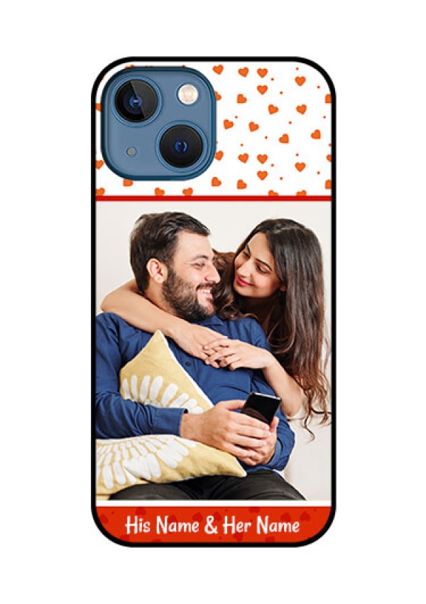 iPhone 13 Mini Custom Glass Phone Case - Orange Love Symbol Design