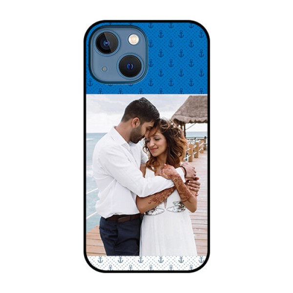 iPhone 13 Mini Photo Printing on Glass Case - Blue Anchors Design