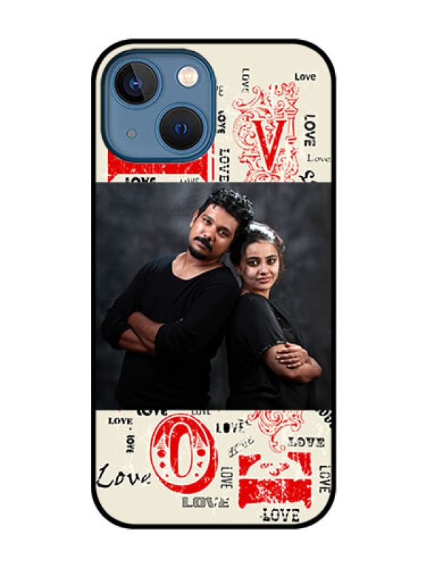 Custom iPhone 13 Mini Photo Printing on Glass Case - Trendy Love Design Case