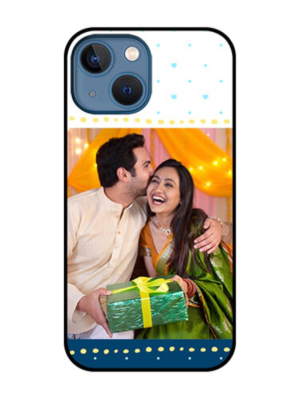 Custom iPhone 13 Mini Personalized Glass Phone Case - White and Blue Abstract Design