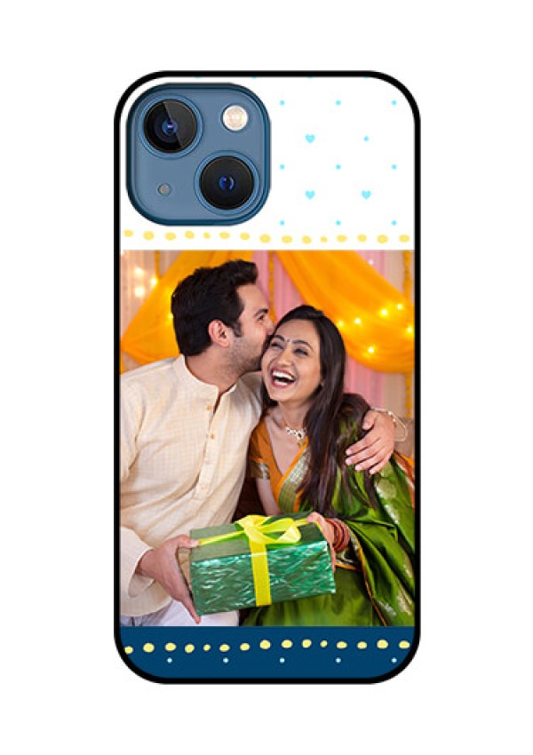iPhone 13 Mini Personalized Glass Phone Case - White and Blue Abstract Design