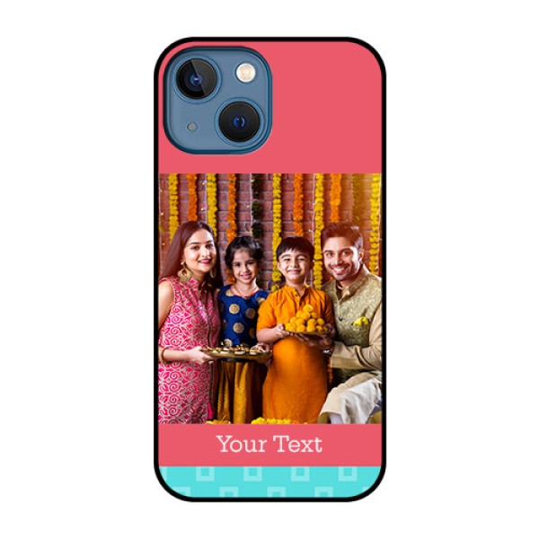 iPhone 13 Mini Personalized Glass Phone Case - Peach & Blue Color Design iPhone 13 Mini Personalized Glass Phone Case - Peach & Blue Color Design