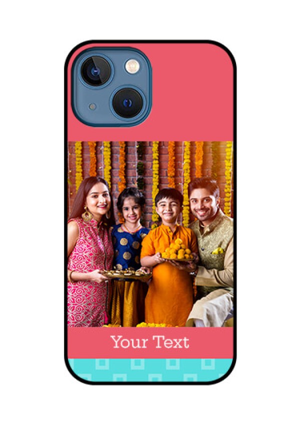 iPhone 13 Mini Personalized Glass Phone Case - Peach & Blue Color Design