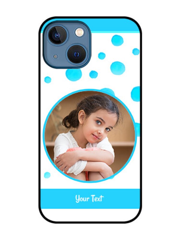 Custom iPhone 13 Mini Photo Printing on Glass Case - Blue Bubbles Pattern Design