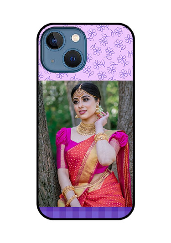 iPhone 13 Mini Custom Glass Phone Case - Purple Floral Design