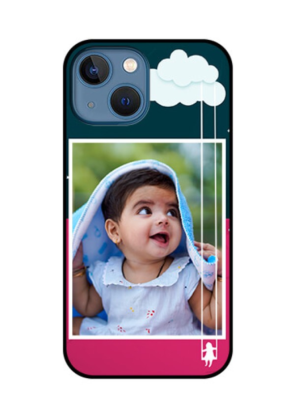 iPhone 13 Mini Custom Glass Phone Case - Cute Girl with Cloud Design
