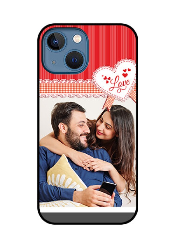iPhone 13 Mini Custom Glass Mobile Case - Red Love Pattern Design