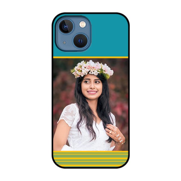 iPhone 13 Mini Custom Glass Phone Case - Yellow & Blue Design