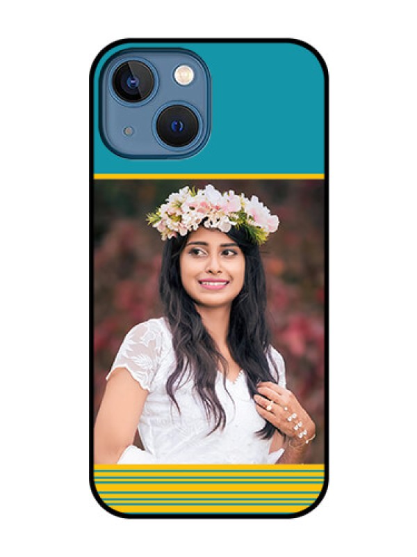Custom iPhone 13 Mini Custom Glass Phone Case - Yellow & Blue Design