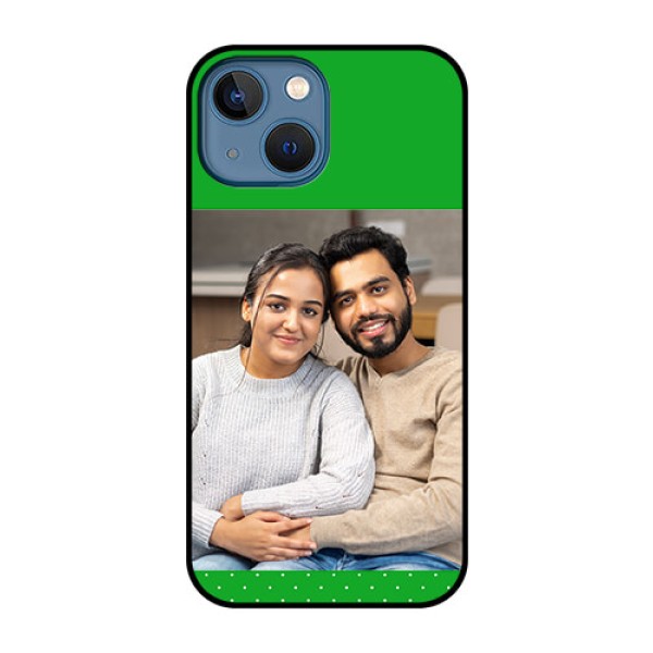 iPhone 13 Mini Personalized Glass Phone Case - Green Pattern Design