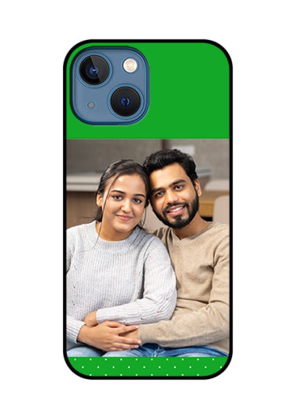 iPhone 13 Mini Personalized Glass Phone Case - Green Pattern Design