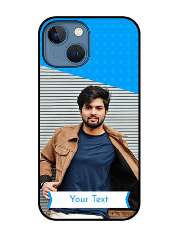 Custom iPhone 13 Mini Photo Printing on Glass Case - Simple Blue Color Design