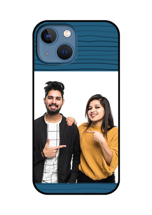 iPhone 13 Mini Custom Glass Phone Case - Blue Pattern Cover Design