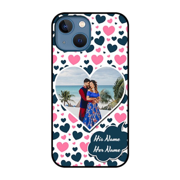 iPhone 13 Mini Custom Glass Phone Case - Pink & Blue Heart Design iPhone 13 Mini Custom Glass Phone Case - Pink & Blue Heart Design