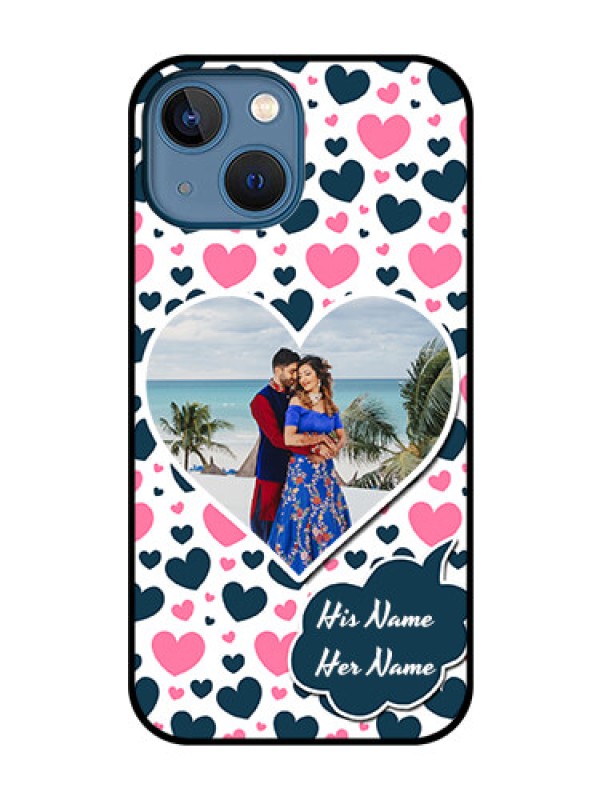 Custom iPhone 13 Mini Custom Glass Phone Case - Pink & Blue Heart Design