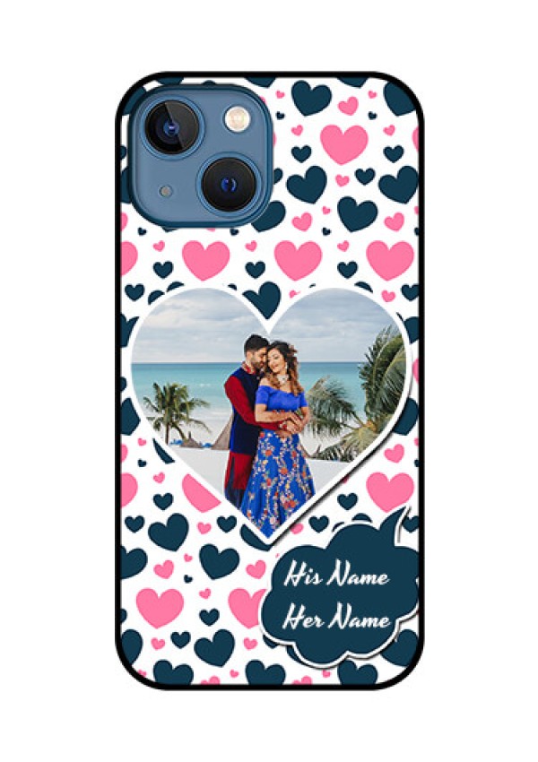 iPhone 13 Mini Custom Glass Phone Case - Pink & Blue Heart Design