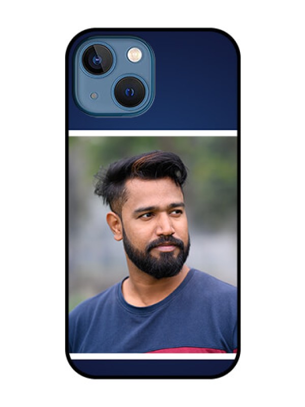 Custom iPhone 13 Mini Personalized Glass Phone Case - Simple Royal Blue Design