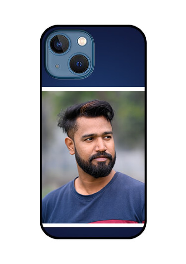 iPhone 13 Mini Personalized Glass Phone Case - Simple Royal Blue Design